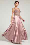 V-Neck Beaded Floral Bustier Lace-Up Satin Maxi Formal Dress