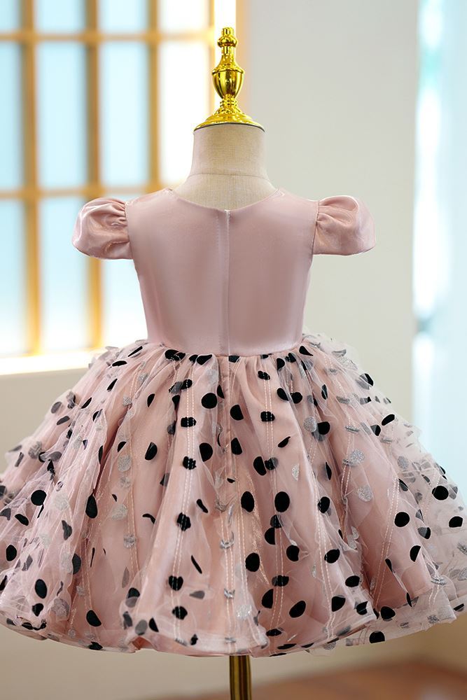 Prinzessin Scoop Wadenlang Satin Blumenmädchenkleider in Rosa