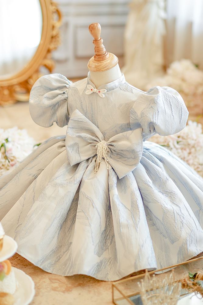 Princesse Longueur à Jambe Satiné robes de demoiselle d'honneur - fillette in Bleu et Gris
