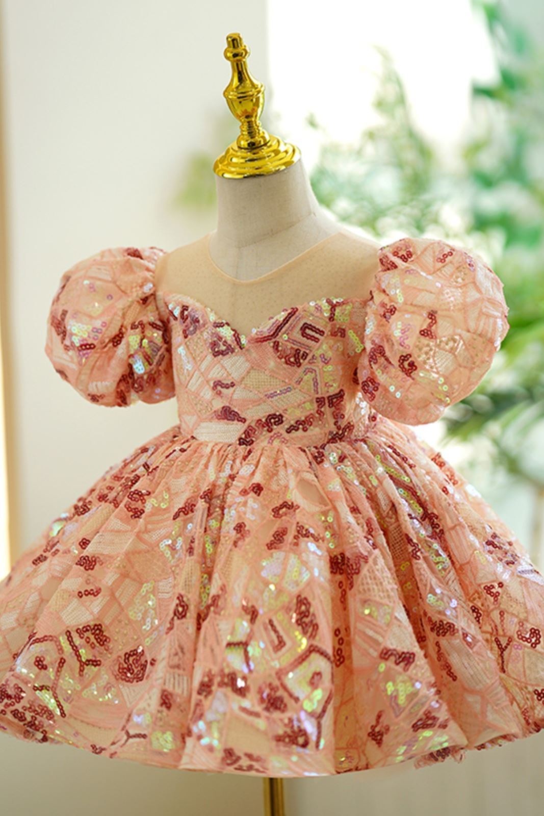 Prinzessin Scoop Pailletten Blumenmädchenkleider in Rosa