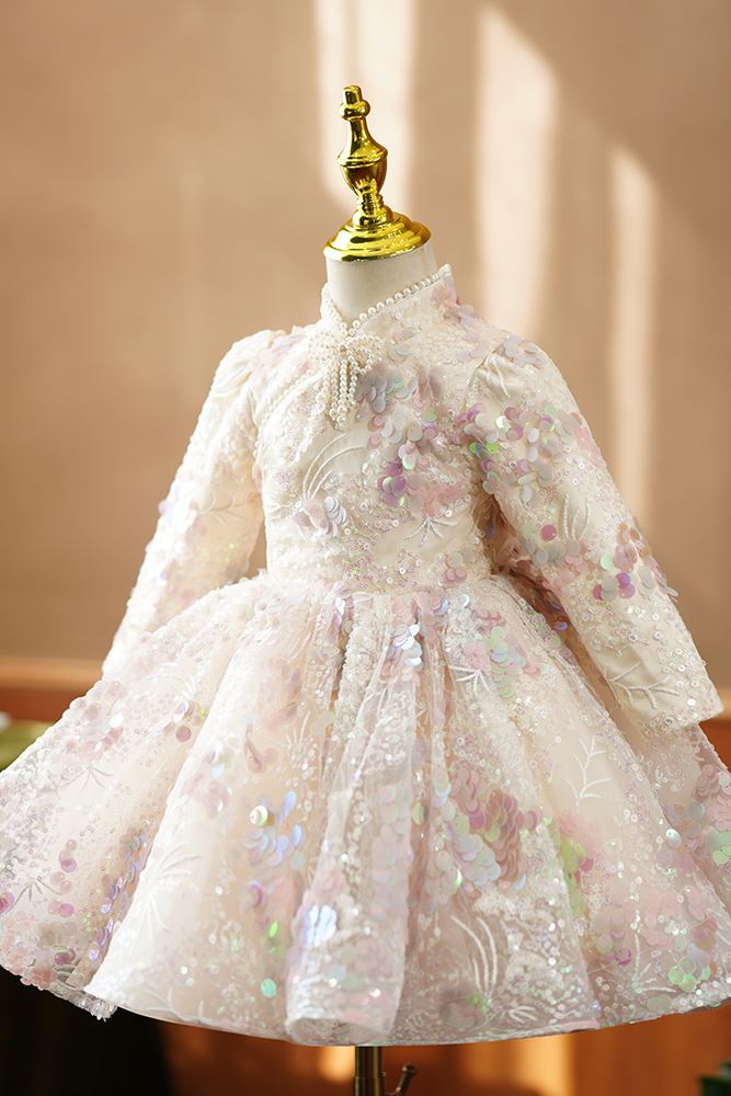 Prinzessin Wadenlang Pailletten Blumenmädchenkleider Farbenreich