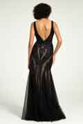 Full-Length Mermaid Nude Illusion Black Lace Sequin Formal Gown