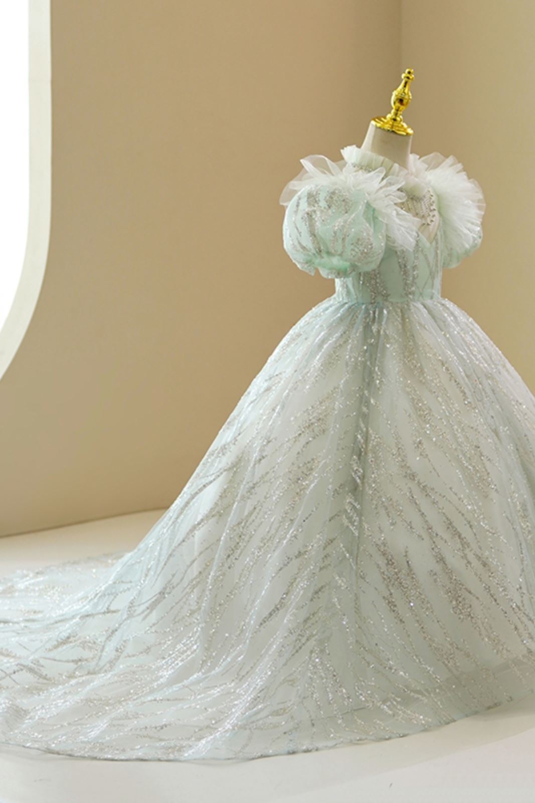 Princesse Longueur au Sol Organza robes de demoiselle d'honneur - fillette in Vert