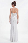 White Glitter Dot Spaghetti Strap Corset Ruched High Slit Evening Gown