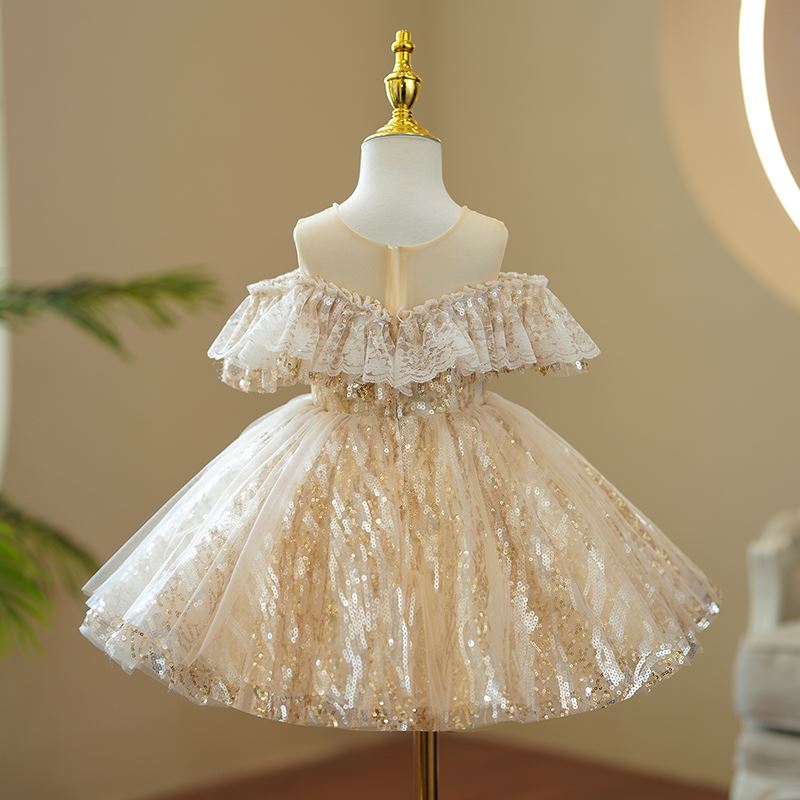 Принцесса Длина по Щиколотку Sequined Детские Платья Шампанского цвета