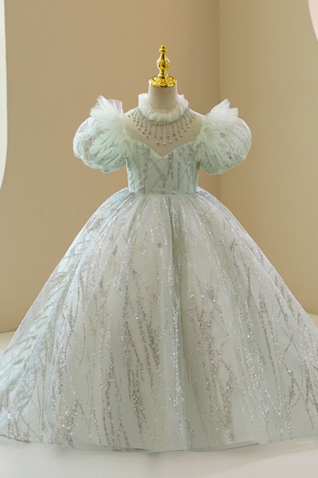 Princesse Longueur au Sol Organza robes de demoiselle d'honneur - fillette in Vert