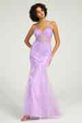 Lilac V-Neck Lace-Up Mermaid Tulle Maxi Formal Prom Dress with Sequin