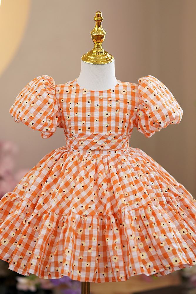 Принцесса Round Длина по Щиколотку Хлопок Детские Платья in Оранжевый