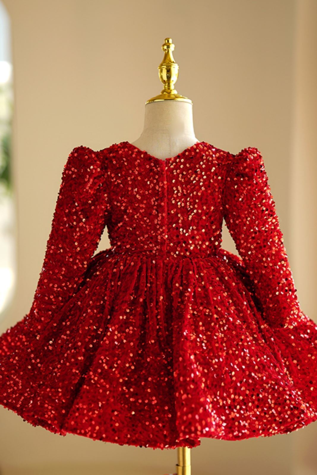 Prinzessin Runden Wadenlang Pailletten Blumenmädchenkleider Rot