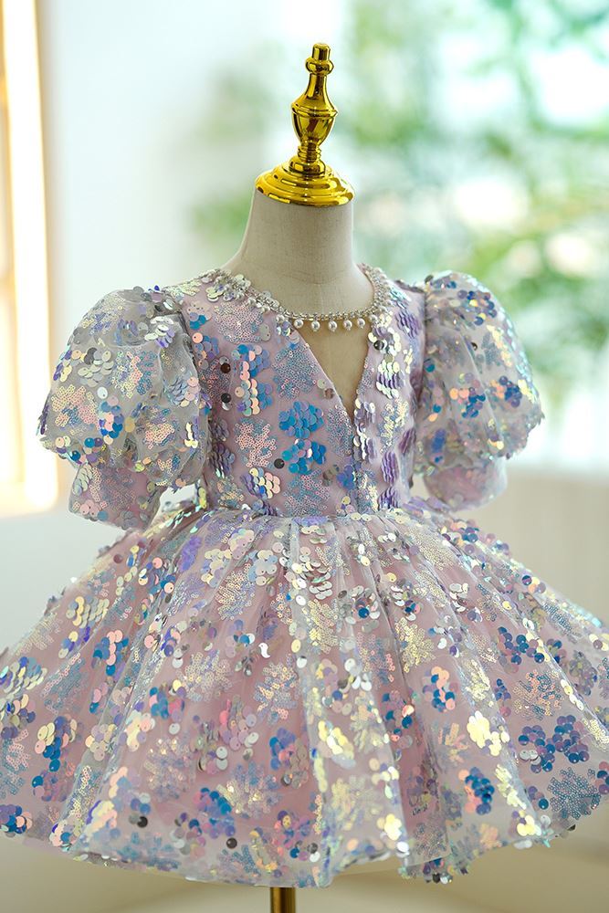 Prinzessin Wadenlang Pailletten Blumenmädchenkleider Farbenreich