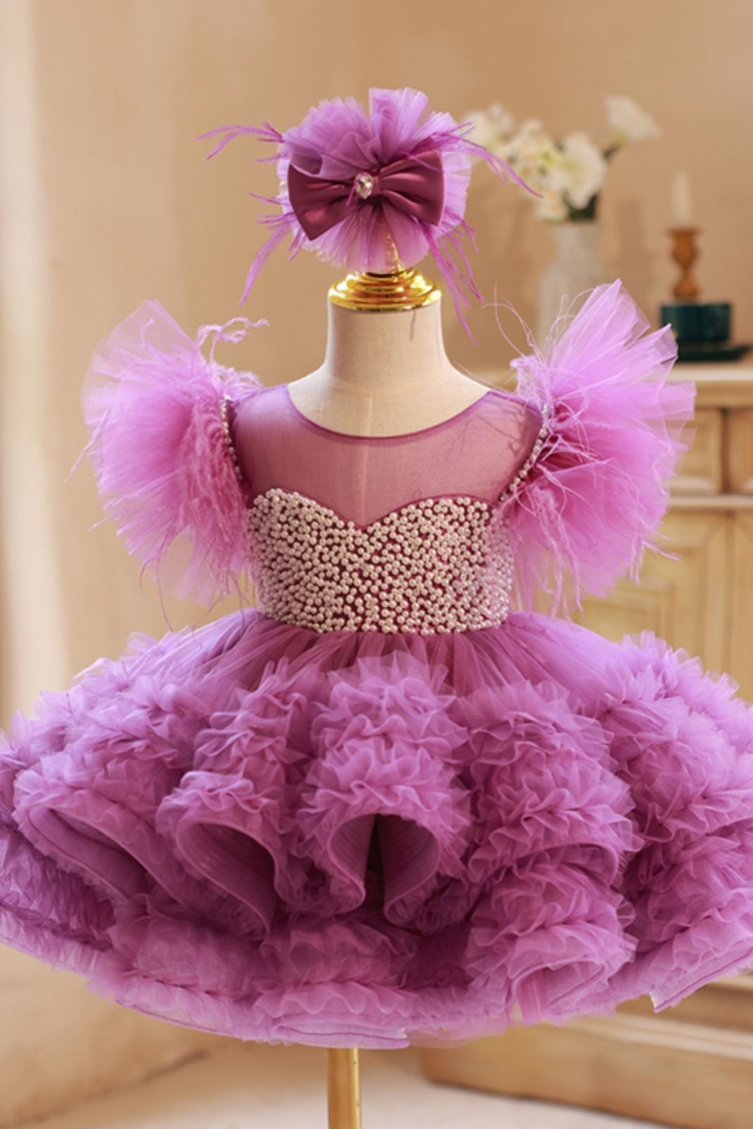 Princesse Longueur à Jambe Tulle robes de demoiselle d'honneur - fillette Violet