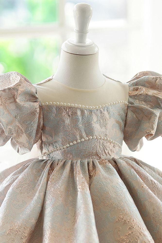 Prinzessin Runden Wadenlang Satin Blumenmädchenkleider in Gold