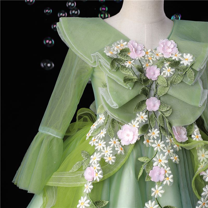 Princesa Hasta la Tibia Tulle vestidos para chica de flor in Verde