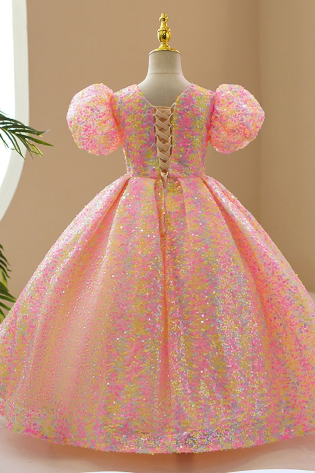 Prinzessin Bodenlang Pailletten Blumenmädchenkleider in Rosa