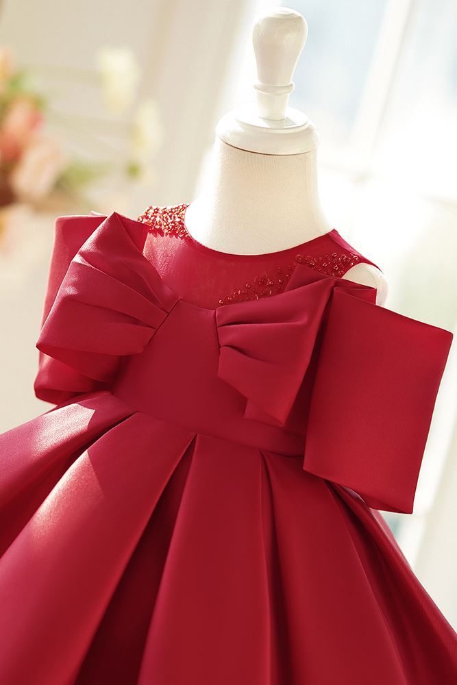 Принцесса Round Длина по Щиколотку Satin Детские Платья in Бордовый