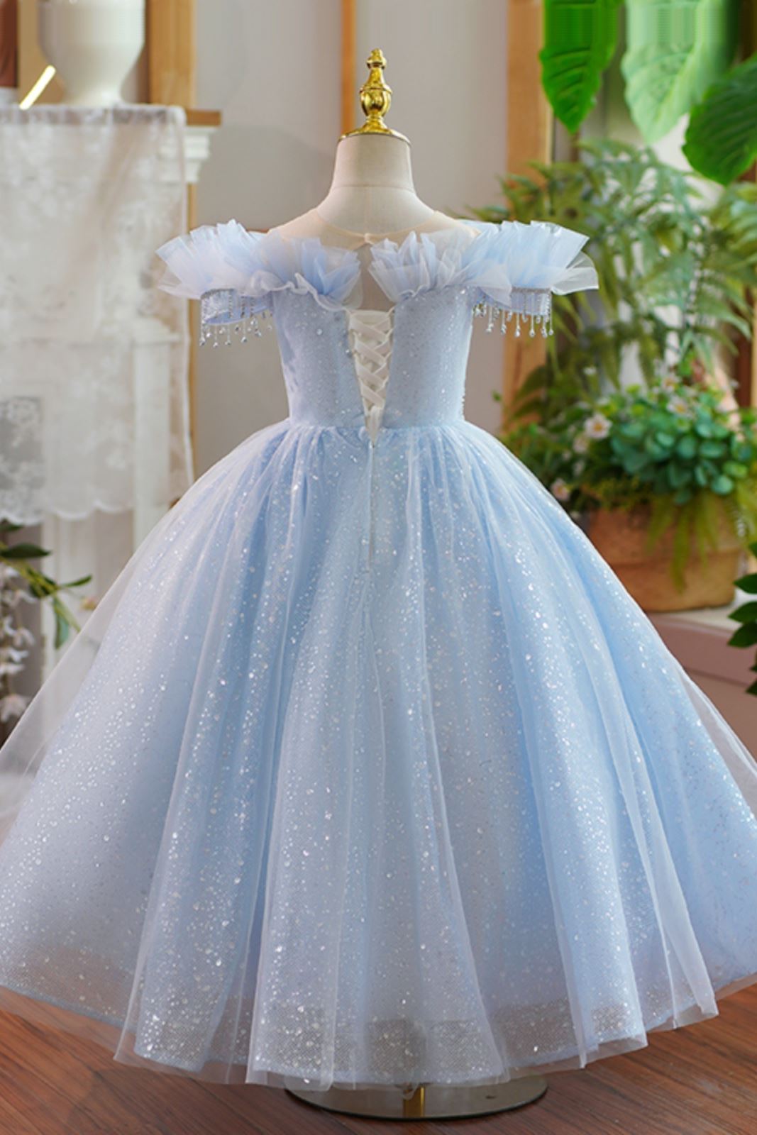 Принцесса Round Полная Длина Organza Детские Платья in Синий