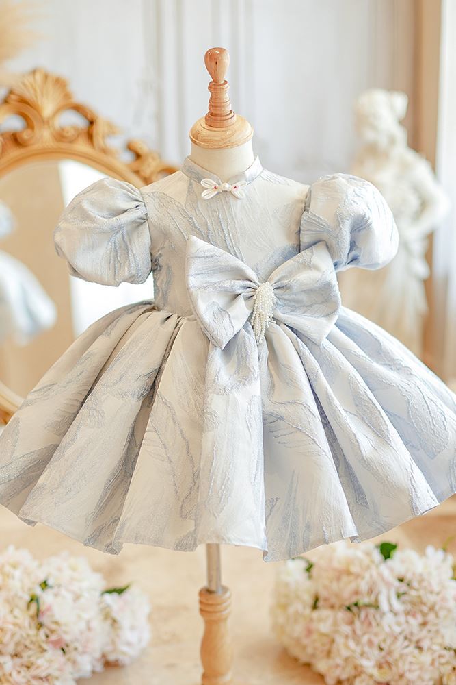 Princesse Longueur à Jambe Satiné robes de demoiselle d'honneur - fillette in Bleu et Gris