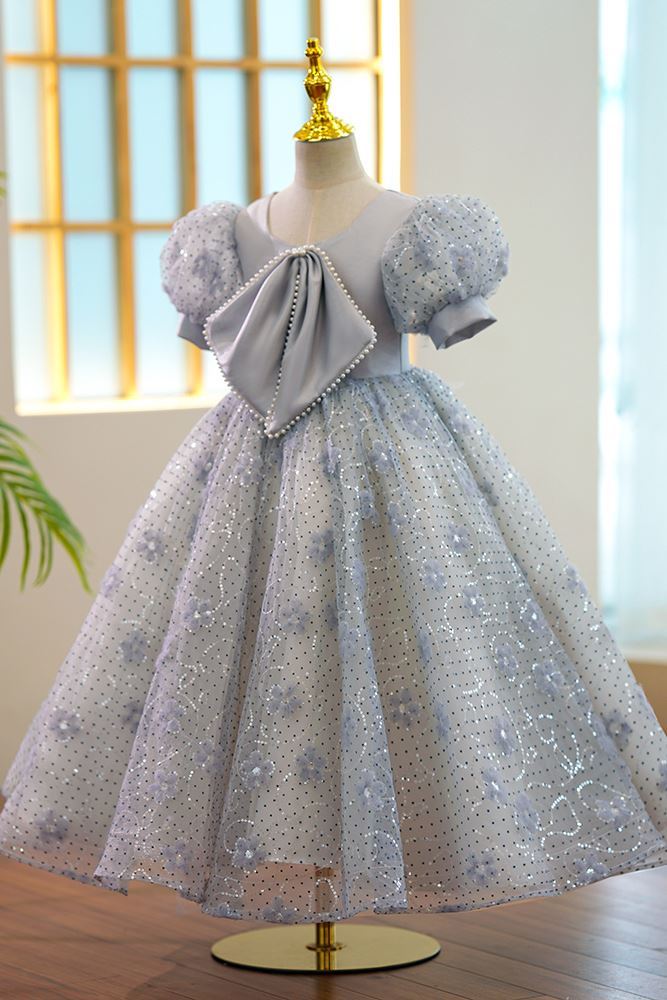 Princesse Longueur au Sol Pailleté robes de demoiselle d'honneur - fillette in Gris