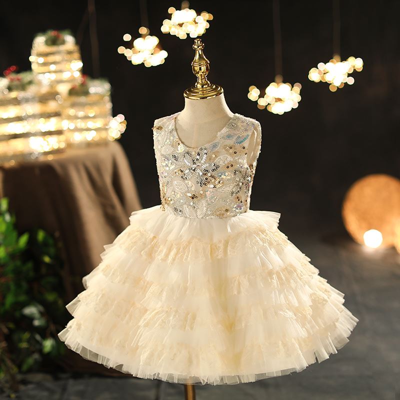 Prinzessin Scoop Wadenlang Tüll Blumenmädchenkleider in Weiß