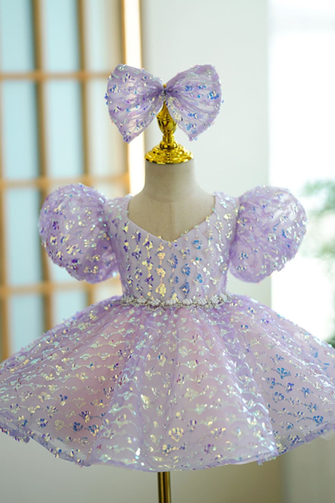 Princesse Longueur à Jambe Pailleté robes de demoiselle d'honneur - fillette in Lilas