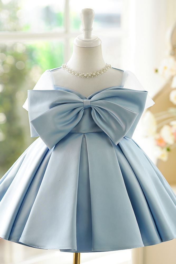 Princesse Longueur à Jambe Satiné robes de demoiselle d'honneur - fillette in Bleu et Gris