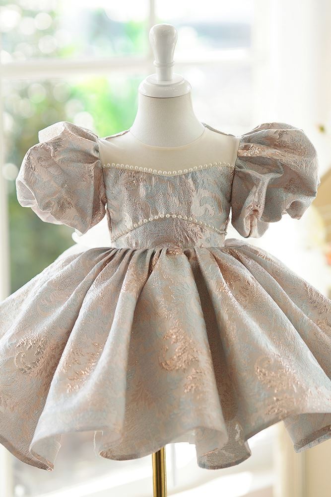 Prinzessin Runden Wadenlang Satin Blumenmädchenkleider in Gold