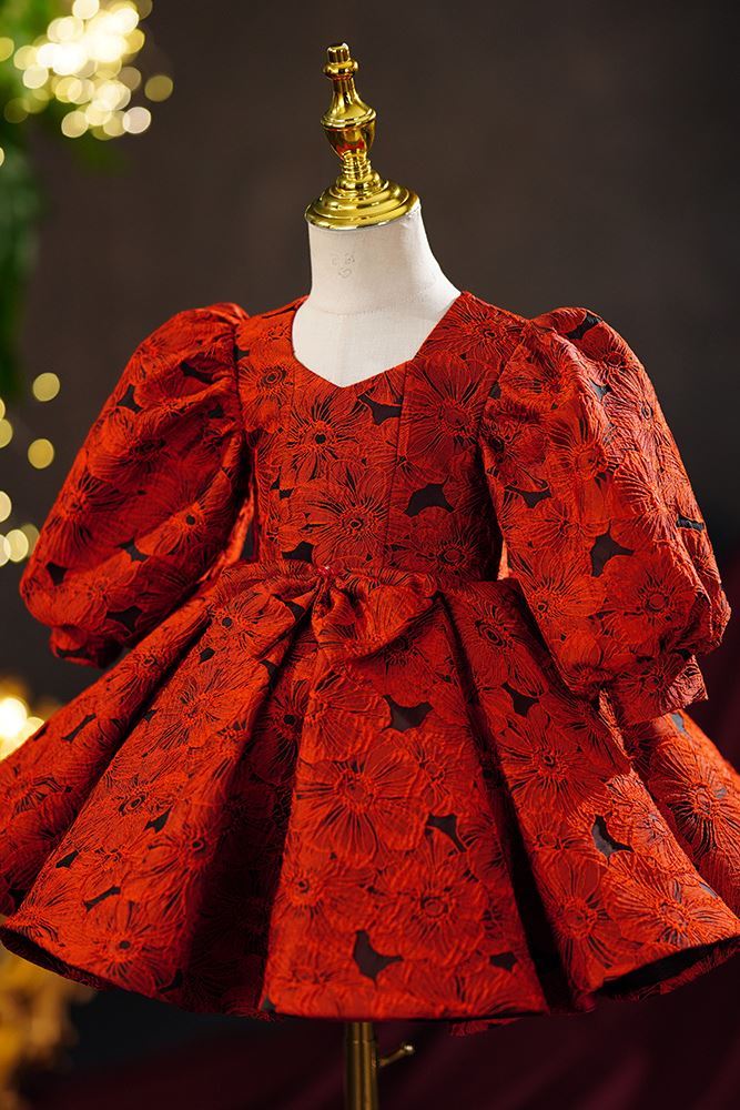 Prinzessin Quadratisch Wadenlang Satin Blumenmädchenkleider in Rot