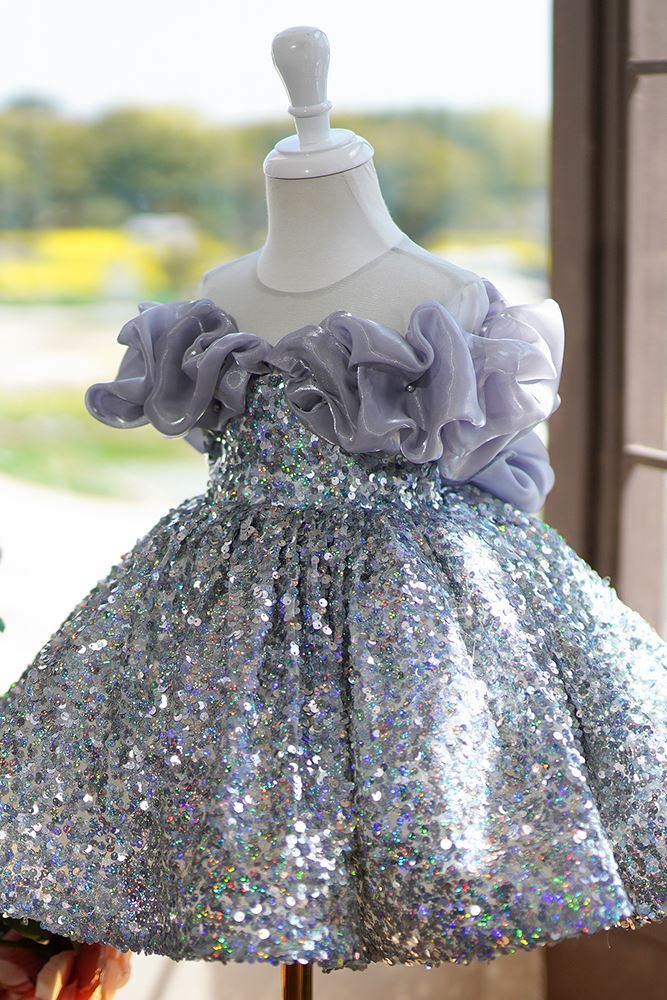 Princesse Longueur à Jambe Pailleté robes de demoiselle d'honneur - fillette in Argenté