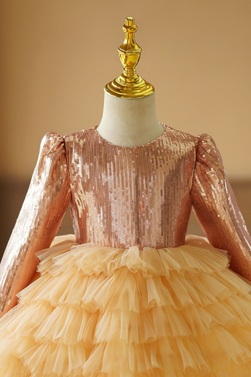 Prinzessin Runden Wadenlang Tüll Blumenmädchenkleider in Gold