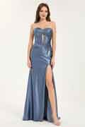 Twisted Front Bodice Sweetheart Neck Maxi Dress with Leg Slit