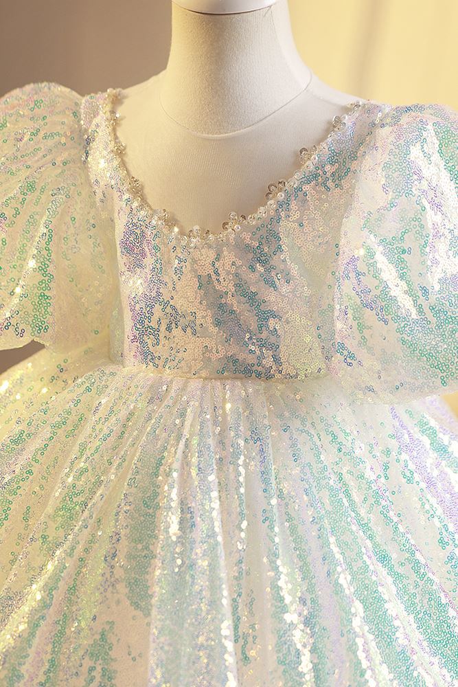 Princesse courte Pailleté robes de demoiselle d'honneur - fillette in Blanc