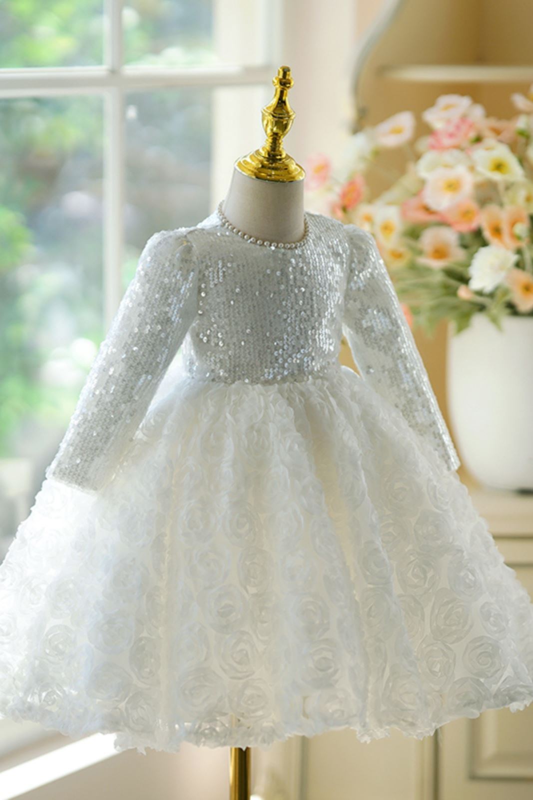 Princesse Longueur au Sol Pailleté robes de demoiselle d'honneur - fillette Blanc