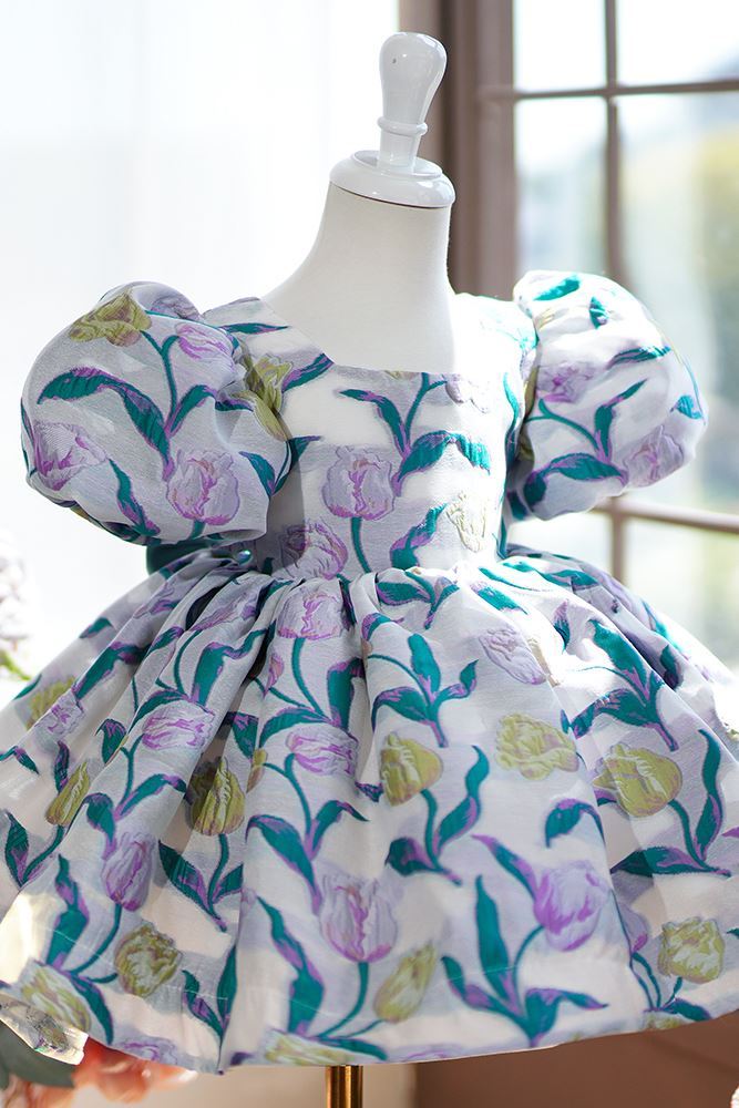 Prinzessin Scoop Wadenlang Satin Blumenmädchenkleider in Blau