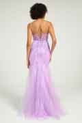 Lilac V-Neck Lace-Up Mermaid Tulle Maxi Formal Prom Dress with Sequin
