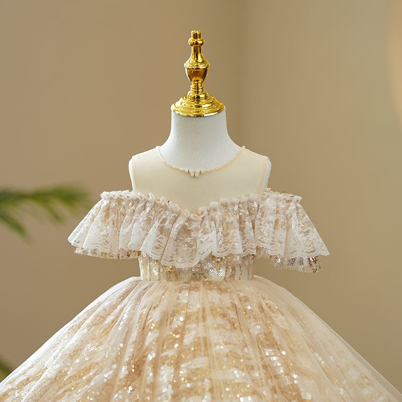 Принцесса Длина по Щиколотку Sequined Детские Платья Шампанского цвета