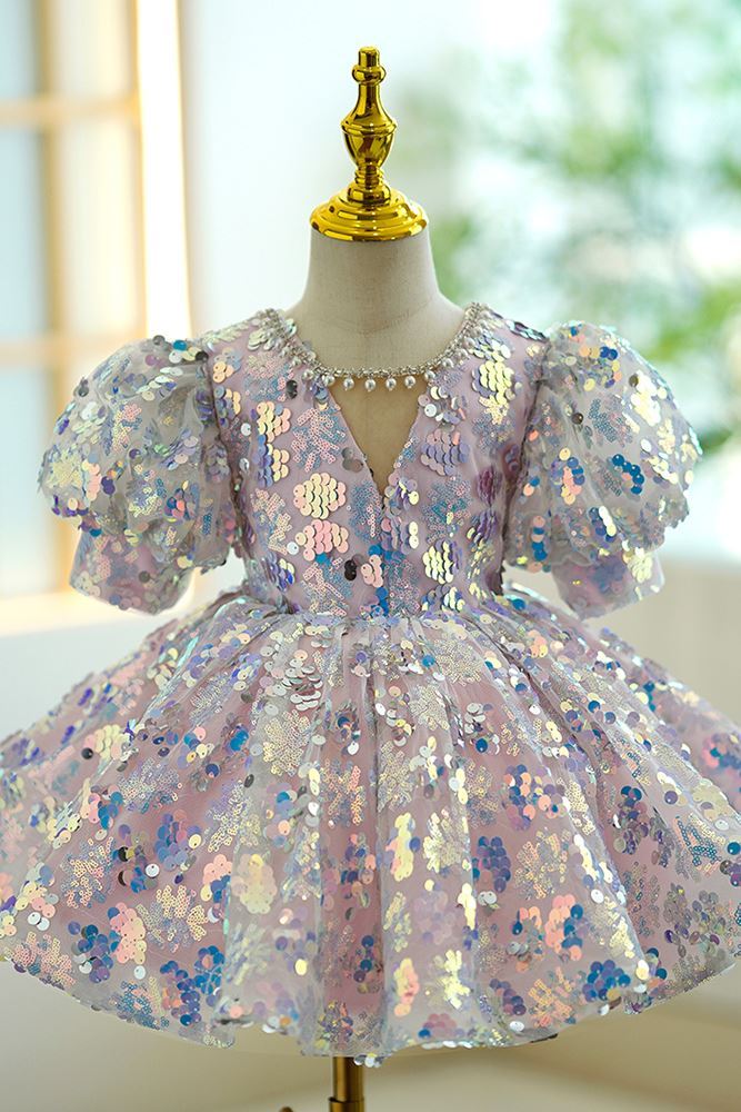 Prinzessin Wadenlang Pailletten Blumenmädchenkleider Farbenreich