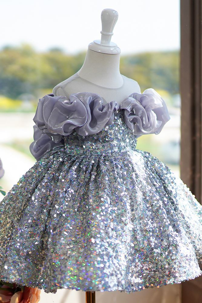 Princesse Longueur à Jambe Pailleté robes de demoiselle d'honneur - fillette in Argenté