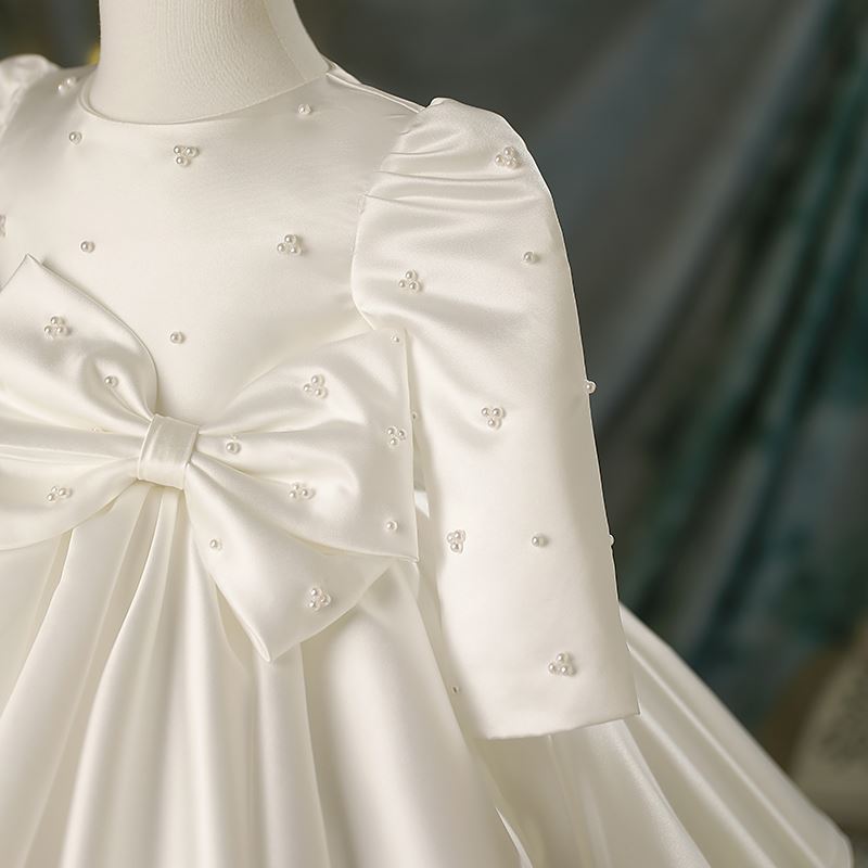 Princess Round Tea Length Satin Flower Girl Dress