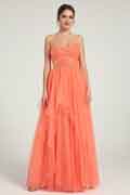Coral A-Line Maxi Dress with Sweetheart Neckline and Beaded