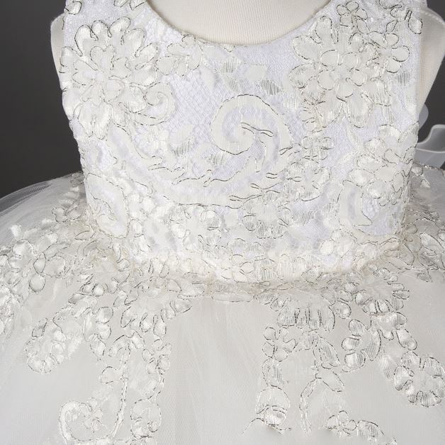 Prinzessin Runden Wadenlang Spitze Blumenmädchenkleider Weiß