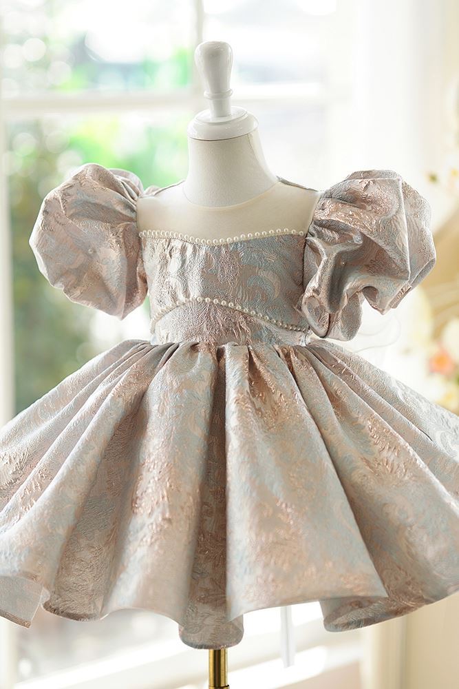 Prinzessin Runden Wadenlang Satin Blumenmädchenkleider in Gold