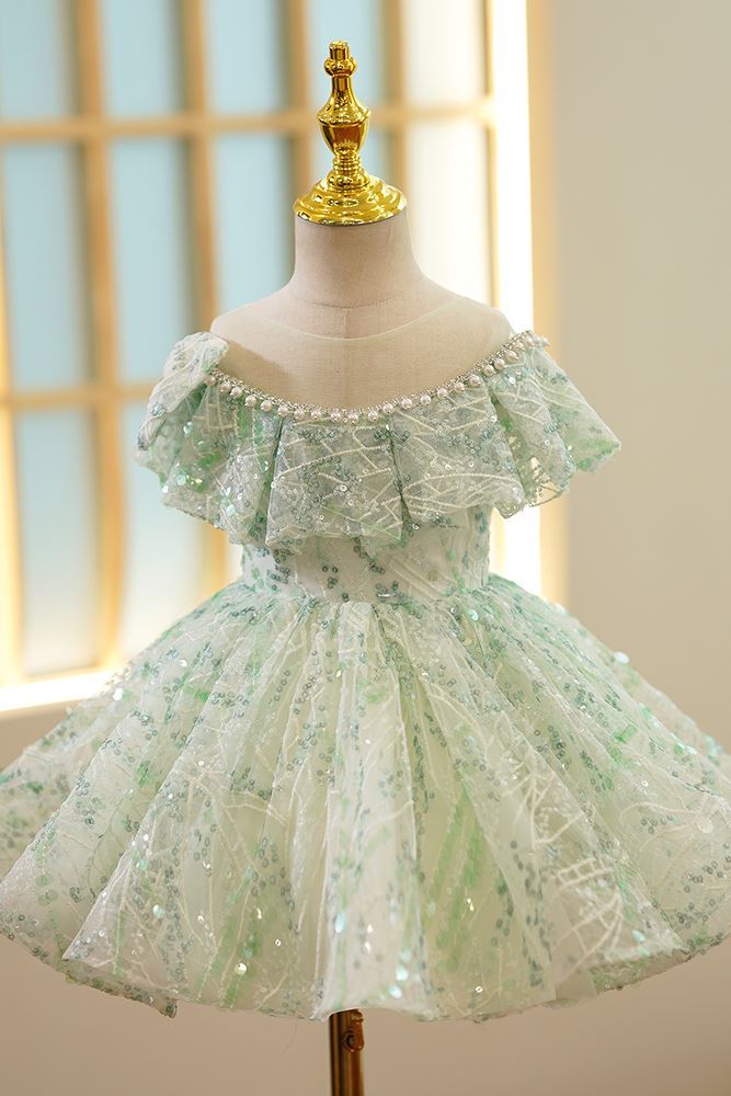 Prinzessin Wadenlang Polyester Blumenmädchenkleider Minzgrün