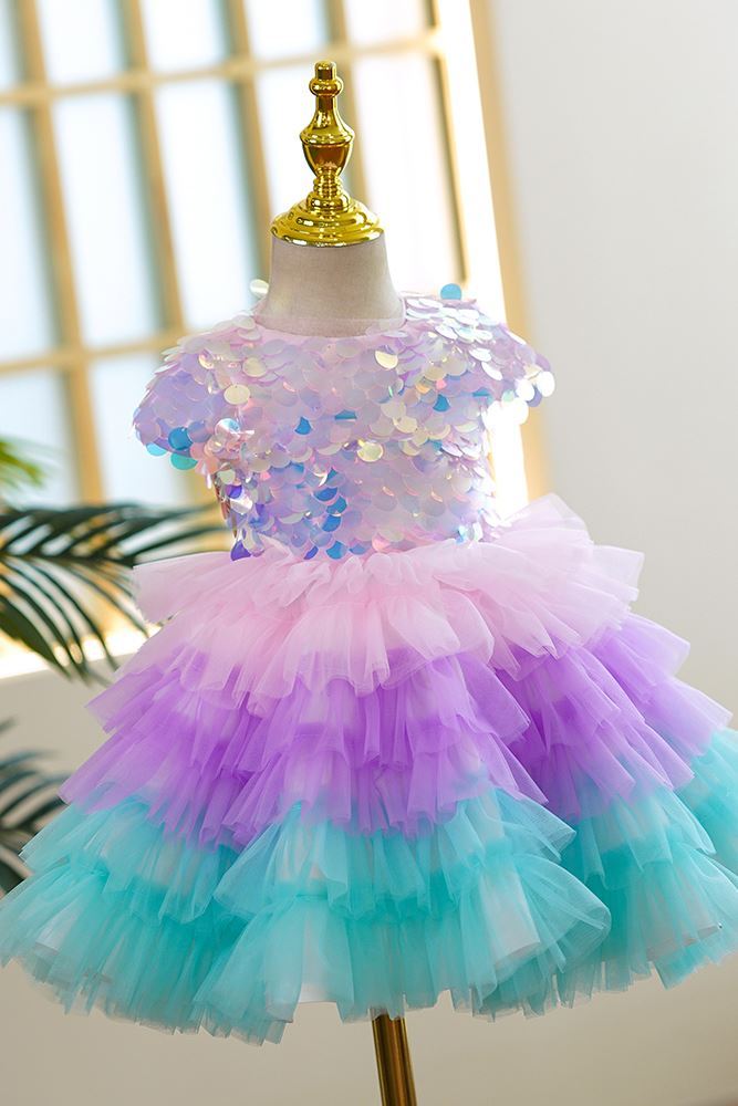 Prinzessin Runden Wadenlang Tüll Blumenmädchenkleider Farbenreich