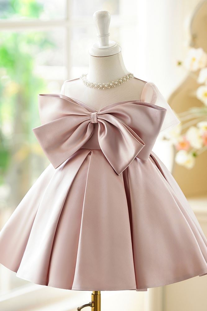 Prinzessin Juwelenhals Wadenlang Satin Blumenmädchenkleider in Rosa