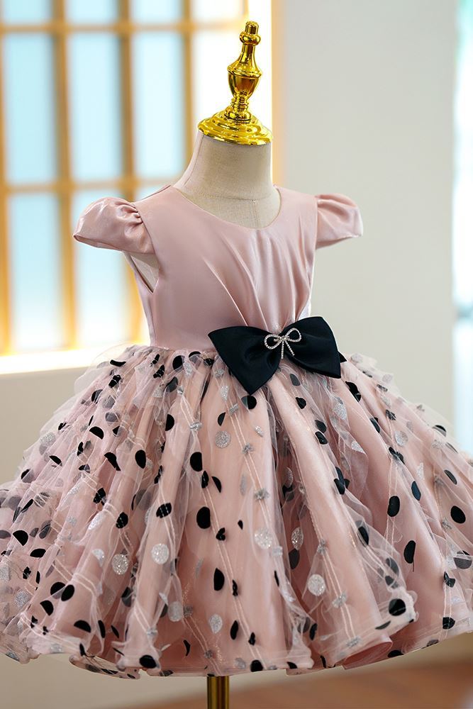 Prinzessin Scoop Wadenlang Satin Blumenmädchenkleider in Rosa