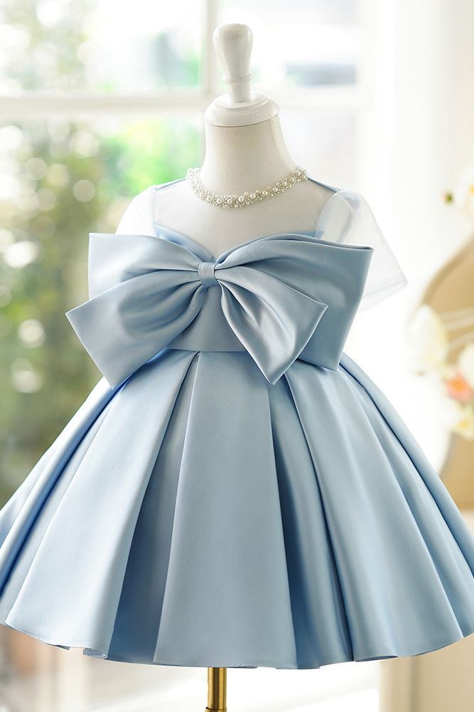 Princesse Longueur à Jambe Satiné robes de demoiselle d'honneur - fillette in Bleu et Gris