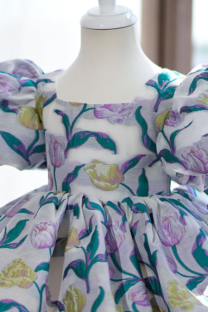 Prinzessin Scoop Wadenlang Satin Blumenmädchenkleider in Blau