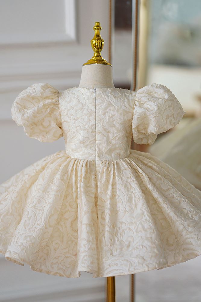 Prinzessin Runden Wadenlang Satin Blumenmädchenkleider in Champagner