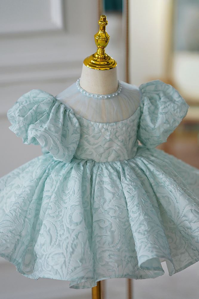 Prinzessin Wadenlang Satin Blumenmädchenkleider in Minzgrün