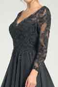 Charcoal Embroidered Long Sleeve Mother of the Bride Dress